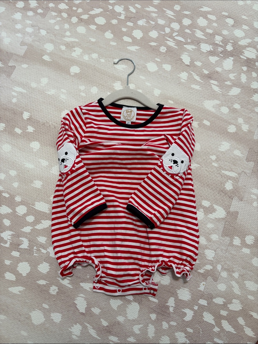 Red & White Striped Bear Elbow Baby One-Piece